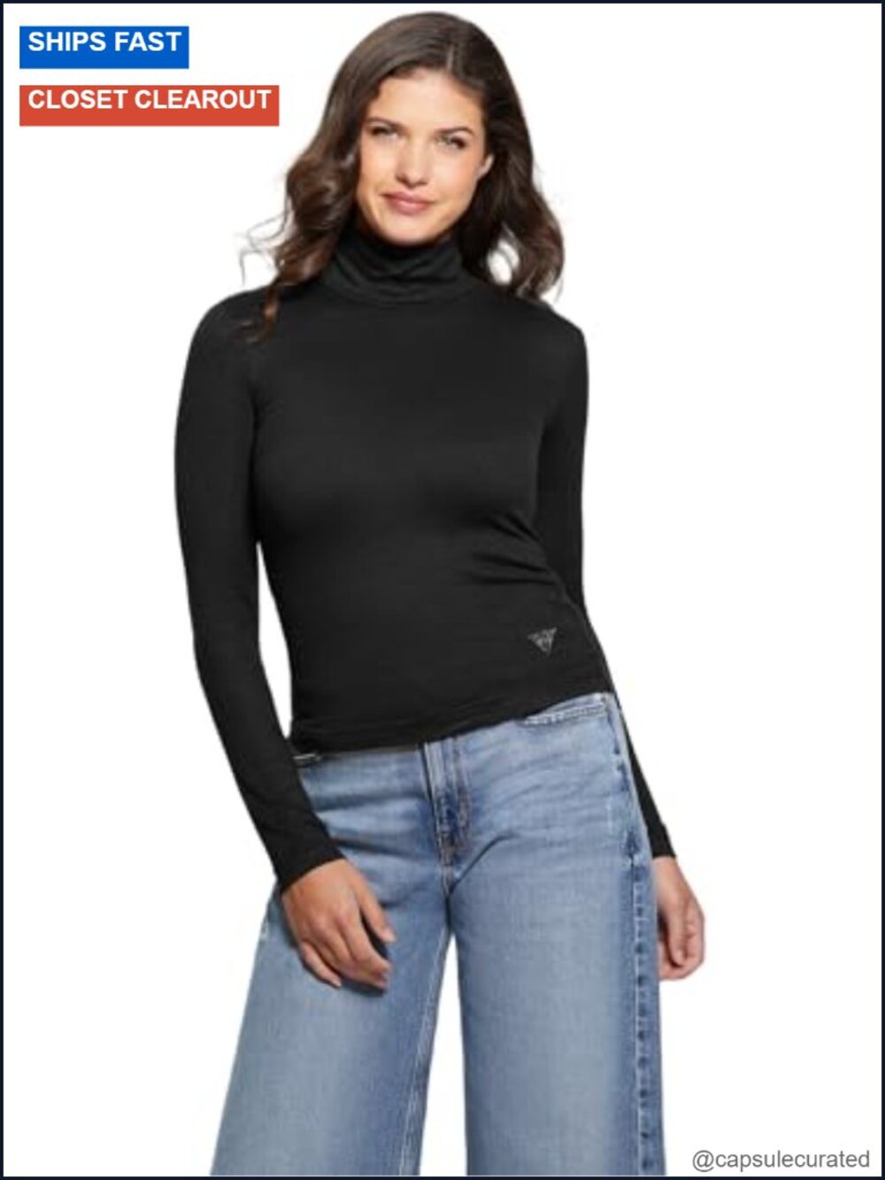 Slim Fit Long Sleeve Turtleneck Knit Top Stretchy Jersey Pullover
